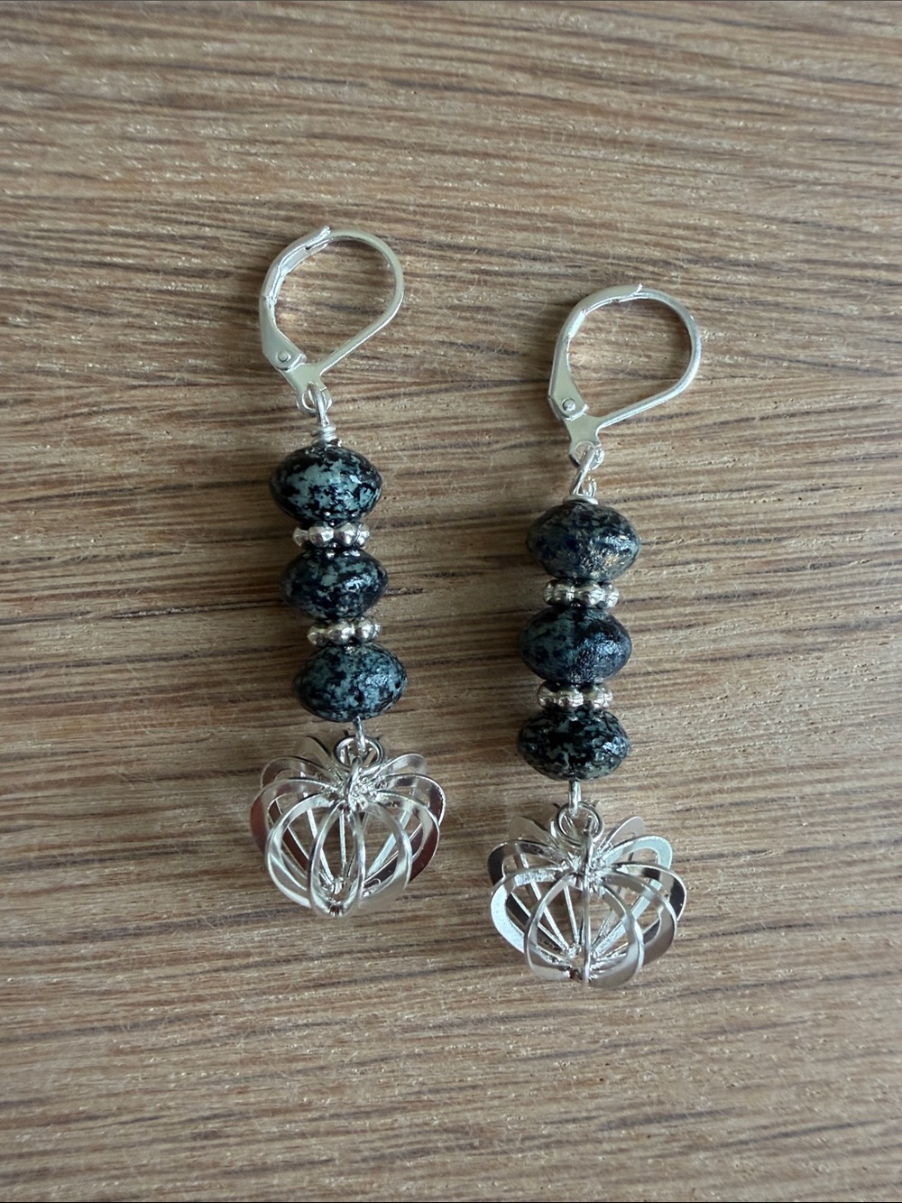 HAND CRAFTED BLACK CZECH GLASS SILVER CAGE DROP EARRINGS - Picture 7 of 9